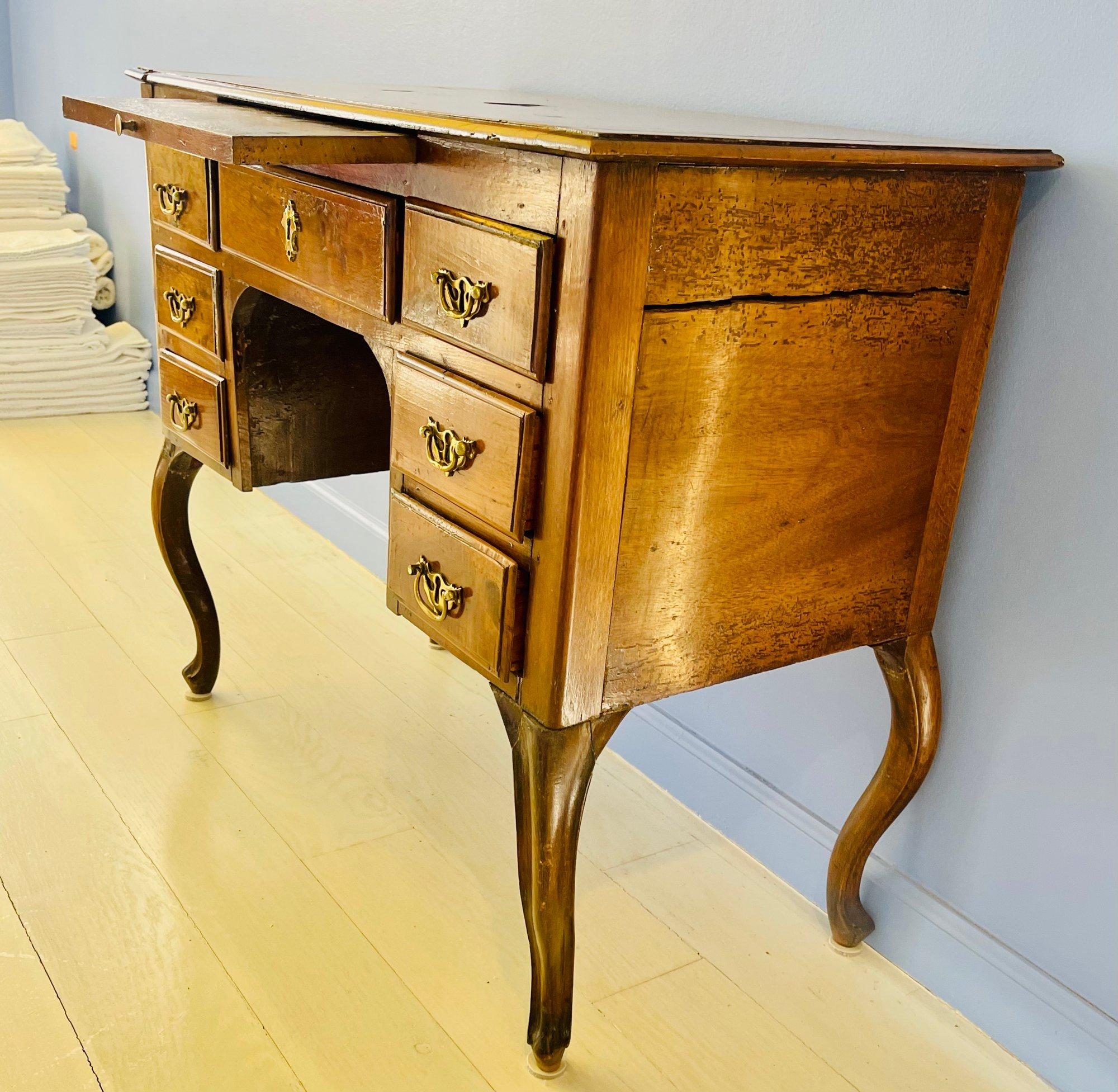 French Provincial Antique Small Writing Desk on Cabriole Legs For Sale