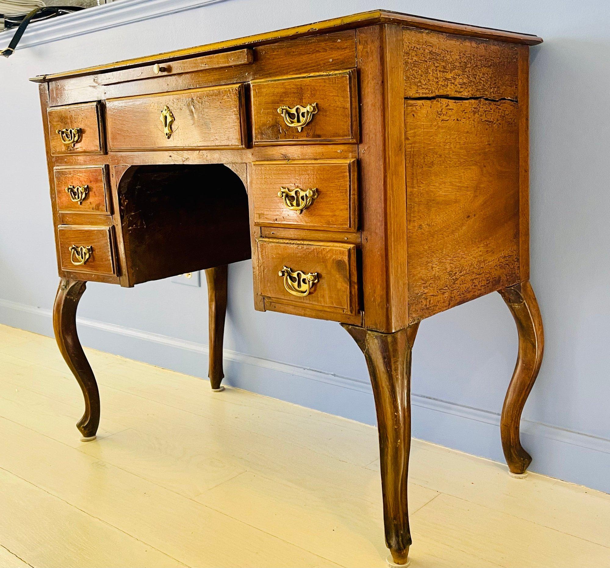 19th Century Antique Small Writing Desk on Cabriole Legs For Sale