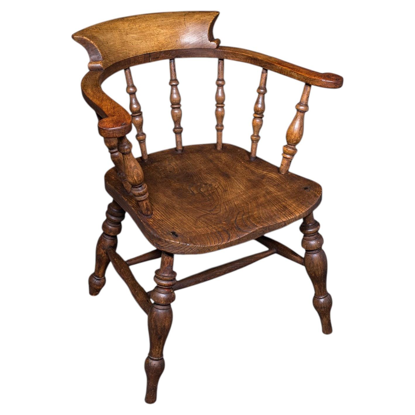Antique Smoker's Bow Chair, English, Country House Elbow Seat, Edwardian, 1904