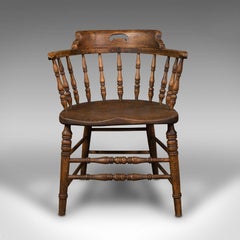 Antique Smoker's Bow, English, Ash, Elm, Elbow, Captain's Chair, Victorian, 1900