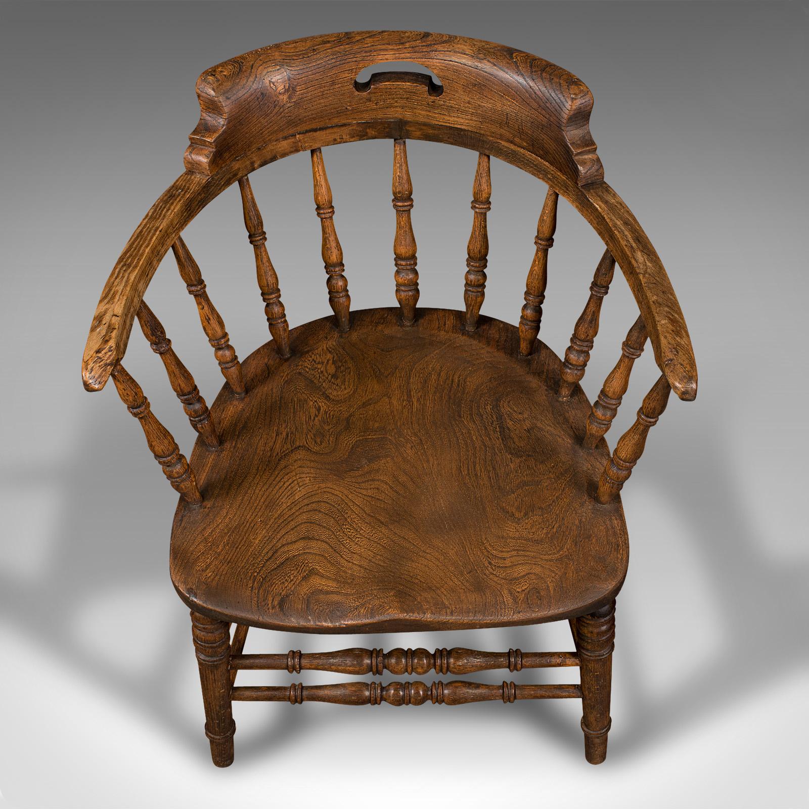 Antique Smoker's Bow, English, Ash, Elm, Elbow, Captain's Chair, Victorian, 1900 For Sale 1