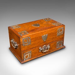 Antique Smoker's Box, English, Oak, Brass, Cigar Case, Club Lounge, Edwardian