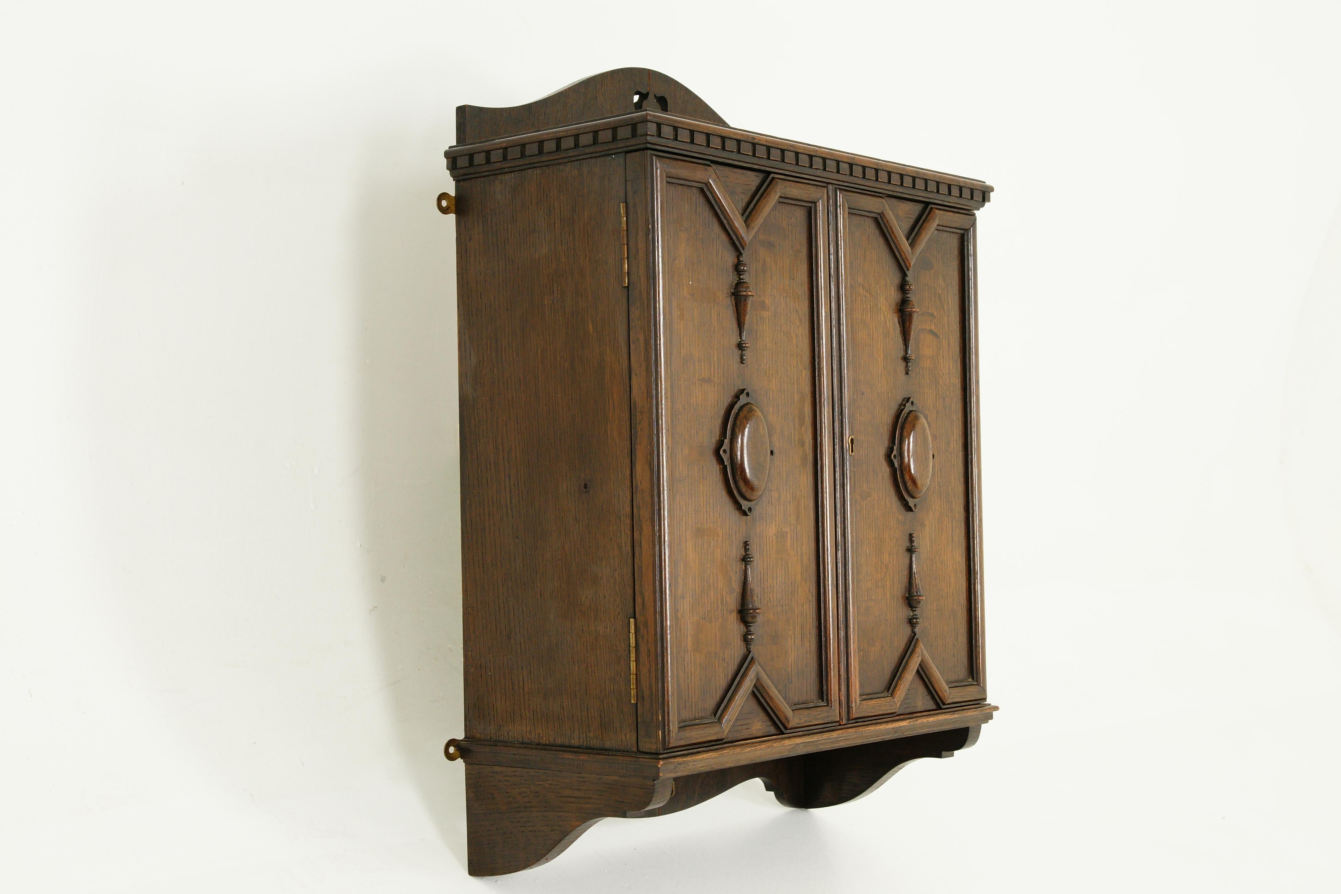 Antique Smokers Cabinet, Carved Tiger Oak, Humidor, Pipe Rack, Scotland, 1910 3