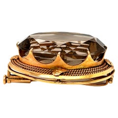 Antique Smokey Quartz Convertible Pendant Brooch 14k Yellow Gold