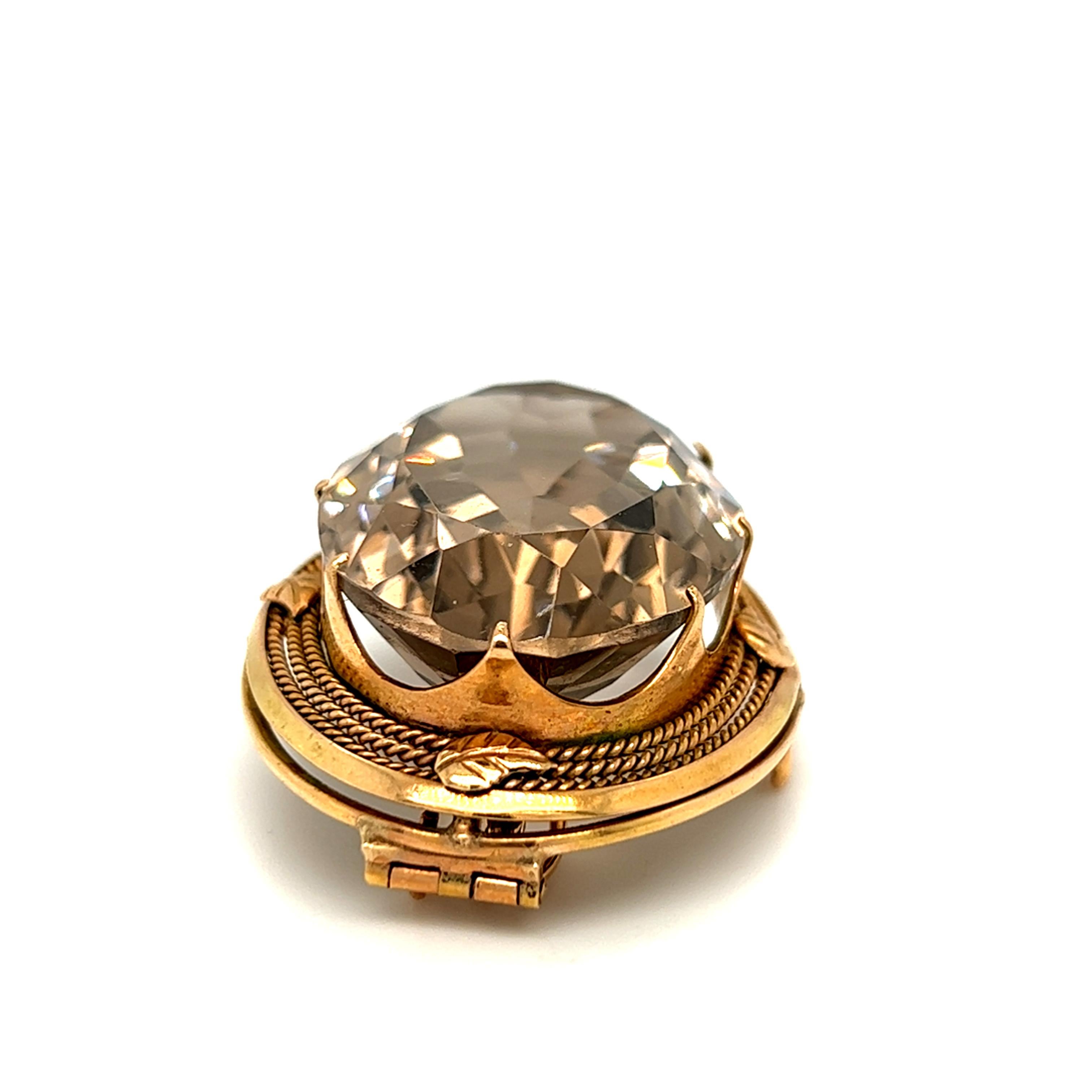 Antique Smokey Quartz Convertible Pendant Brooch 14k Yellow Gold In Good Condition For Sale In beverly hills, CA
