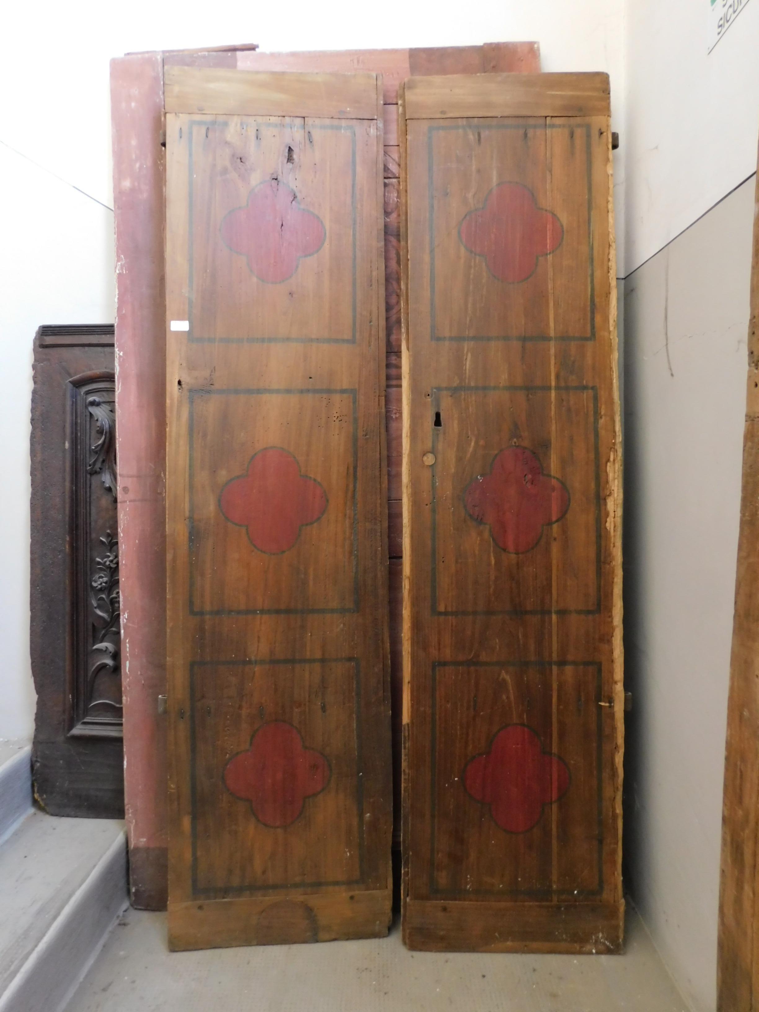 N.3 of 3 similar doors, coming from the same residence (Italian convent) but with different sizes, painted on a smooth background with tiles in front and behind, original and not very heavy irons, which can also be used as cabinet doors or