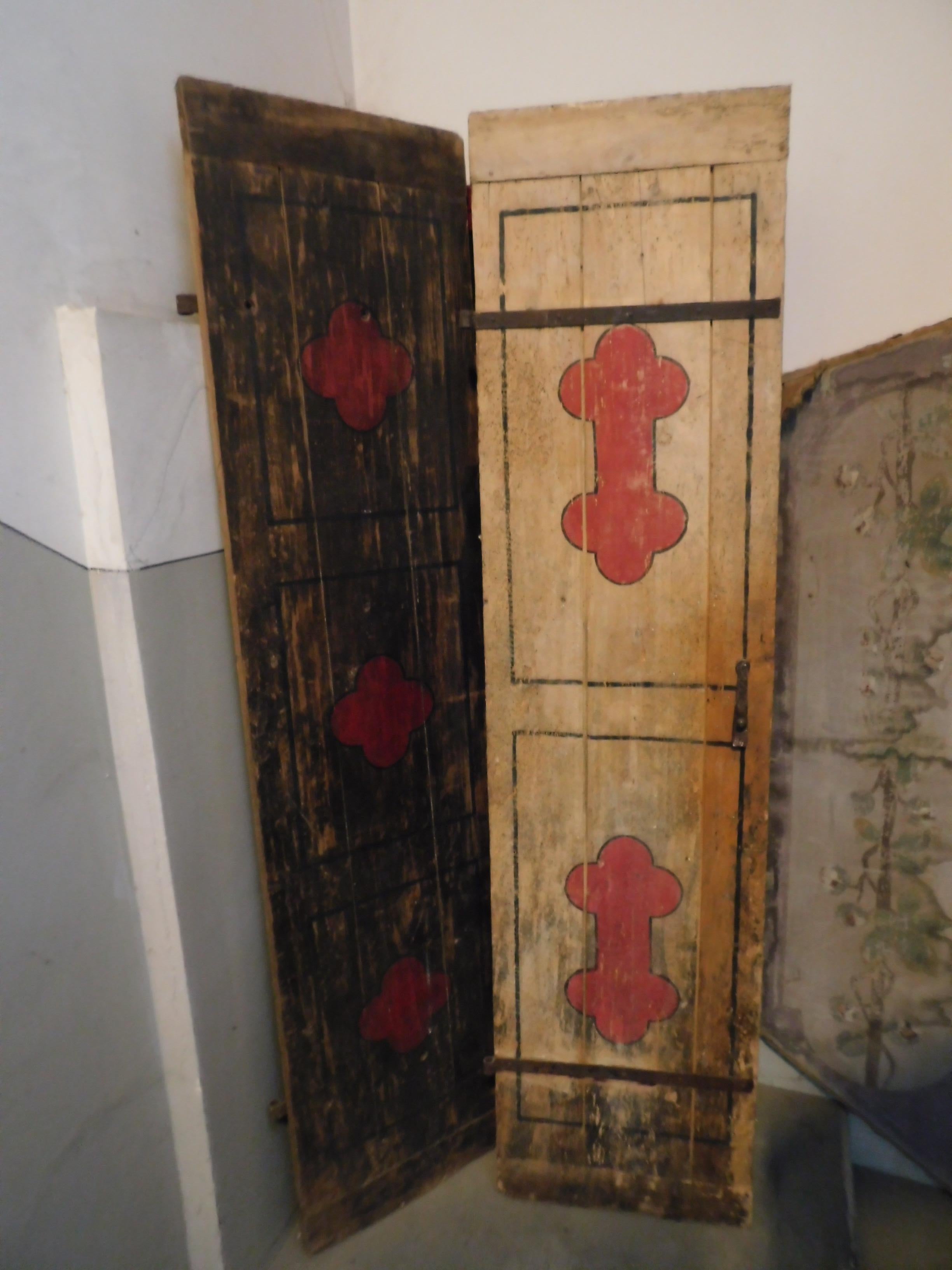 Hand-Painted Antique Smooth Lacquered Wood Door, Front and Back, 19th Century, Italy