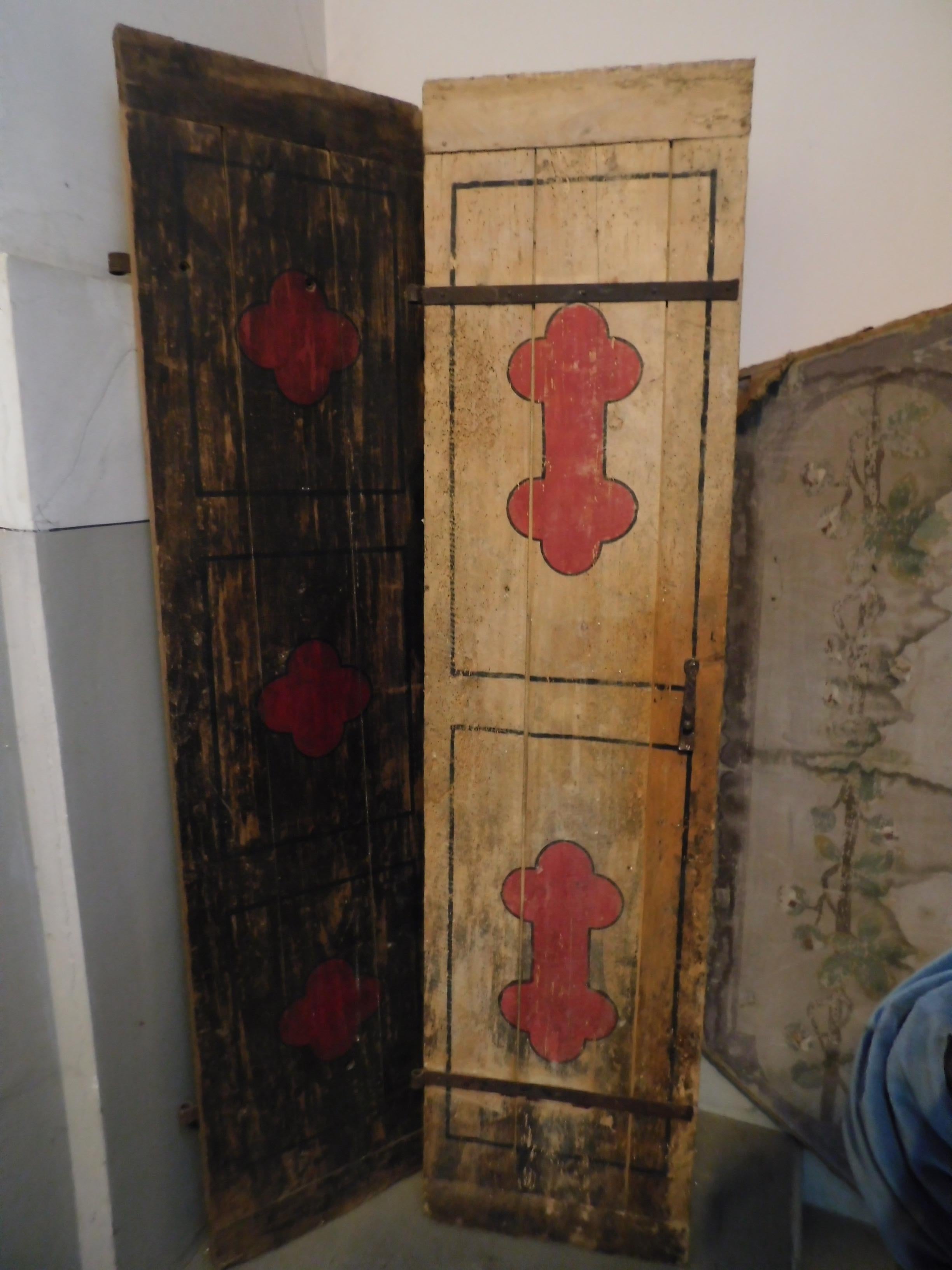 Antique Smooth Lacquered Wood Door, Front and Back, 19th Century, Italy In Good Condition In Cuneo, Italy (CN)