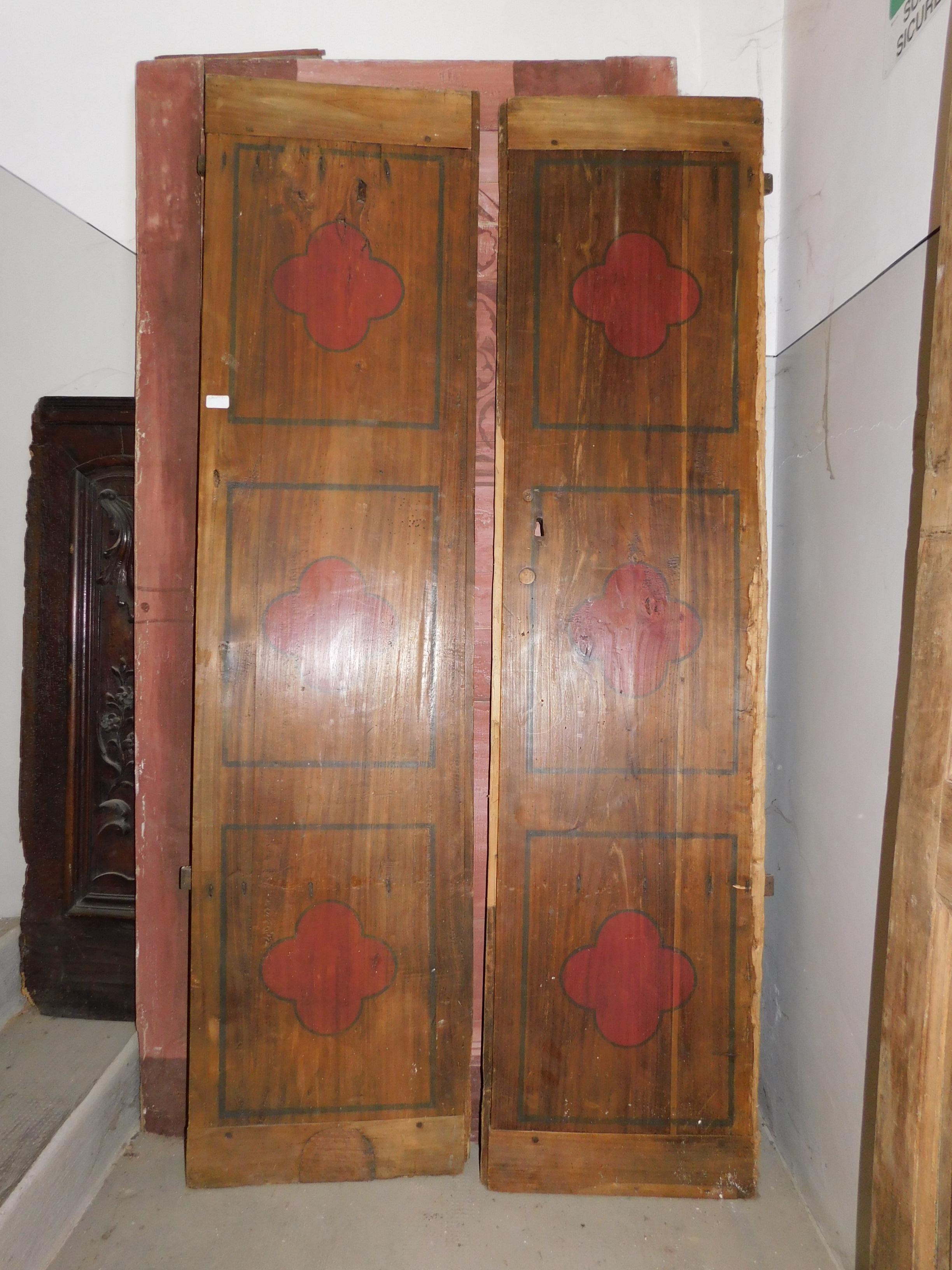 Antique Smooth Lacquered Wood Door, Front and Back, 19th Century, Italy In Good Condition In Cuneo, Italy (CN)