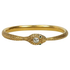 Antique Snake Bangle Bracelet – 14K Yellow Gold, 0.70ct Diamond, Emeralds, c1900