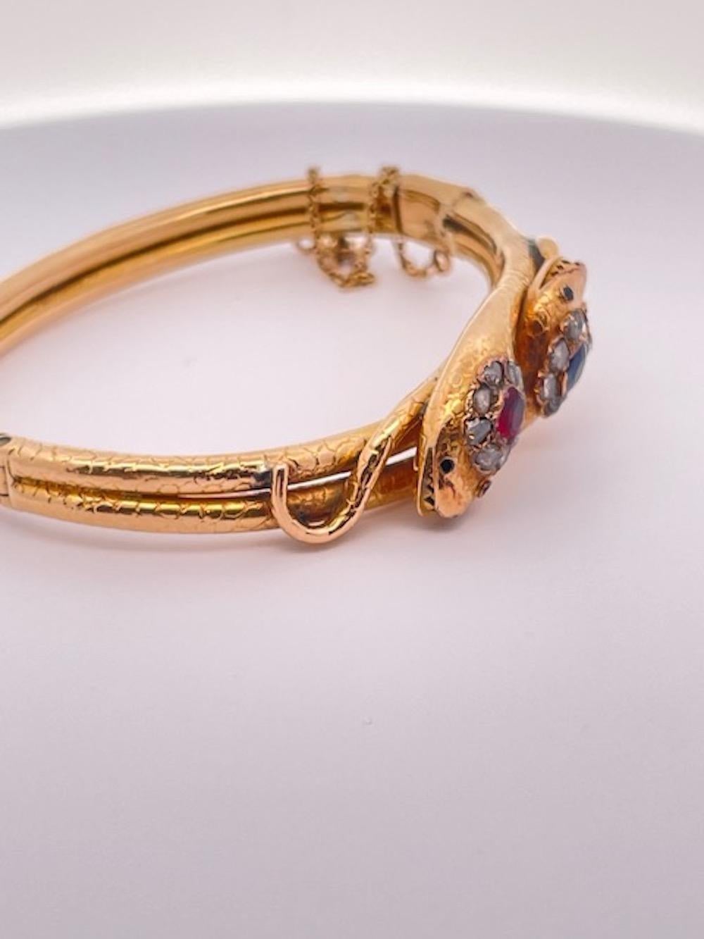 Antique Snake Bracelet Double Head and Body 18k, 1880s For Sale 2