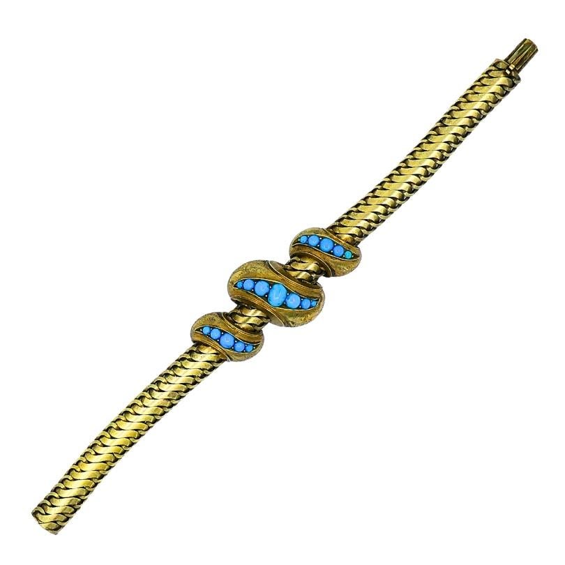 Bracelet serpent ancien en or 10 carats et turquoise Pour femmes en vente