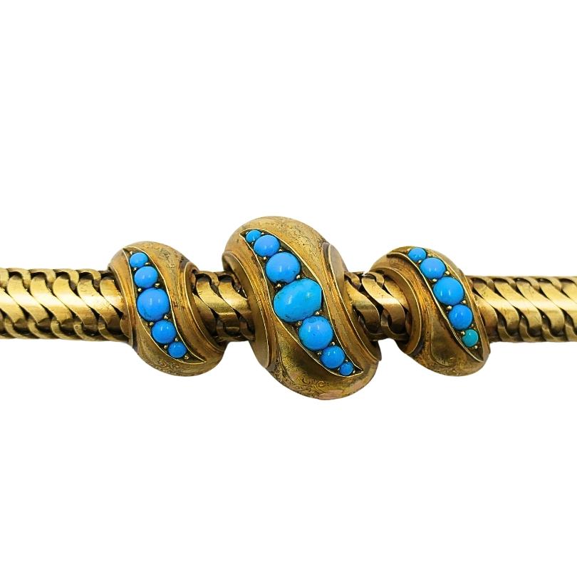 Bracelet serpent ancien en or 10 carats et turquoise en vente 4