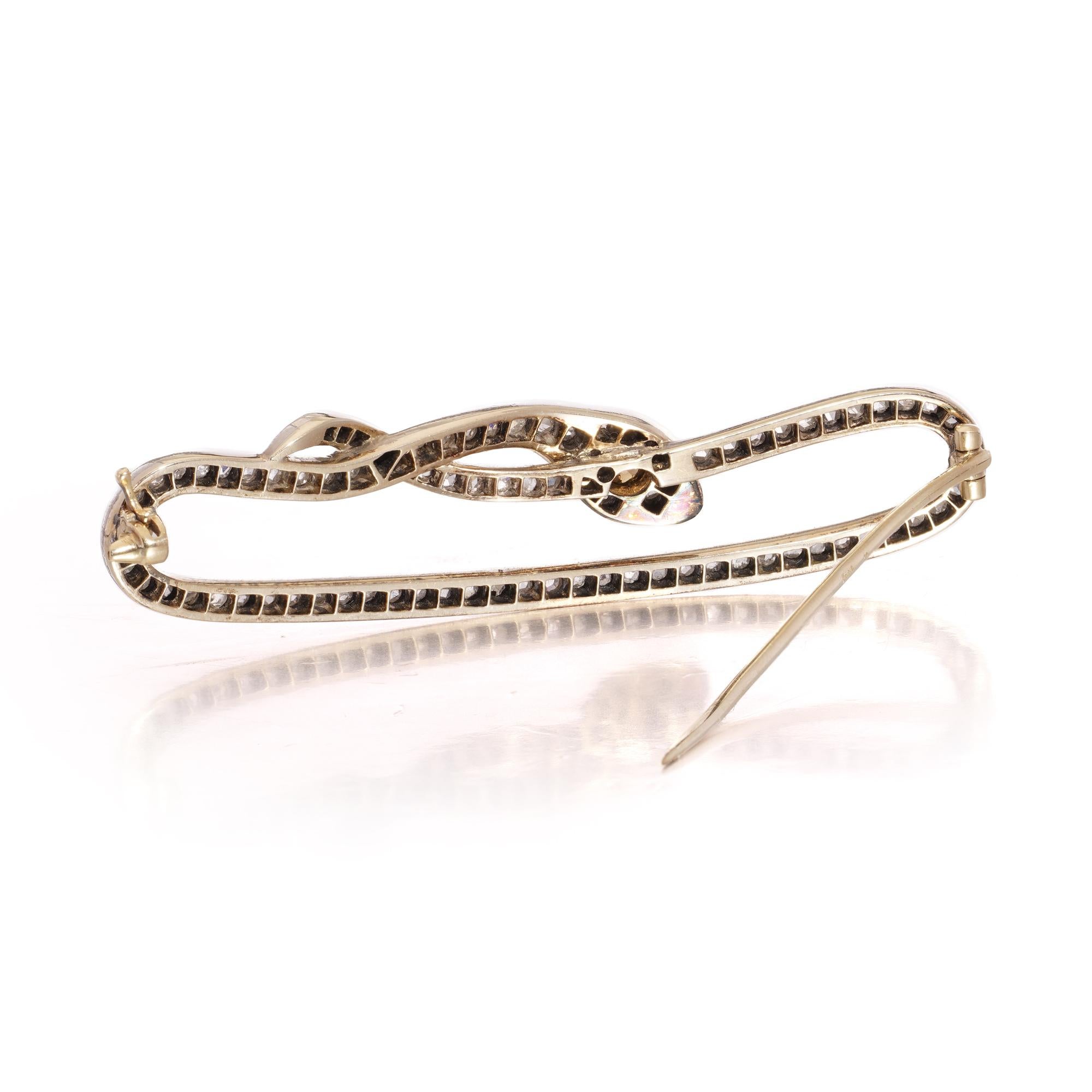 Antike Schlangenbrosche aus 14kt Gold, Platin und Silber mit Diamanten und Rubinen (Alteuropäischer Schliff) im Angebot