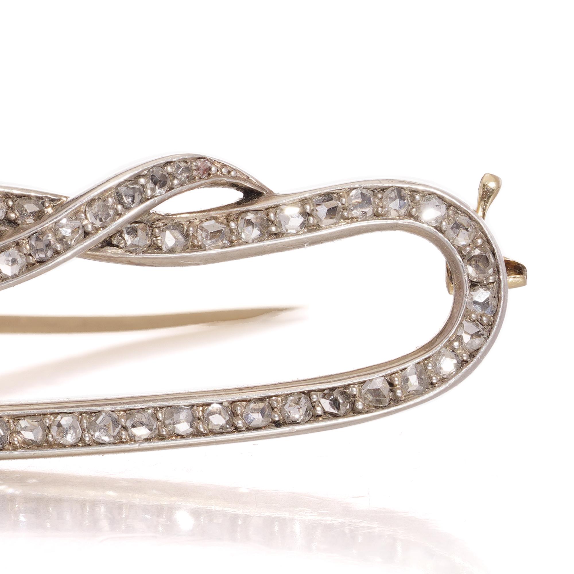 Antike Schlangenbrosche aus 14kt Gold, Platin und Silber mit Diamanten und Rubinen im Angebot 3