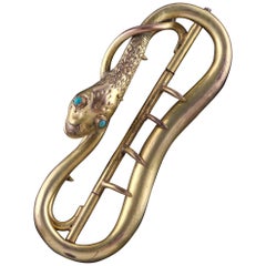 Antique Snake Buckle Turquoise 18 Carat Gold Silver Victorian, circa 1870