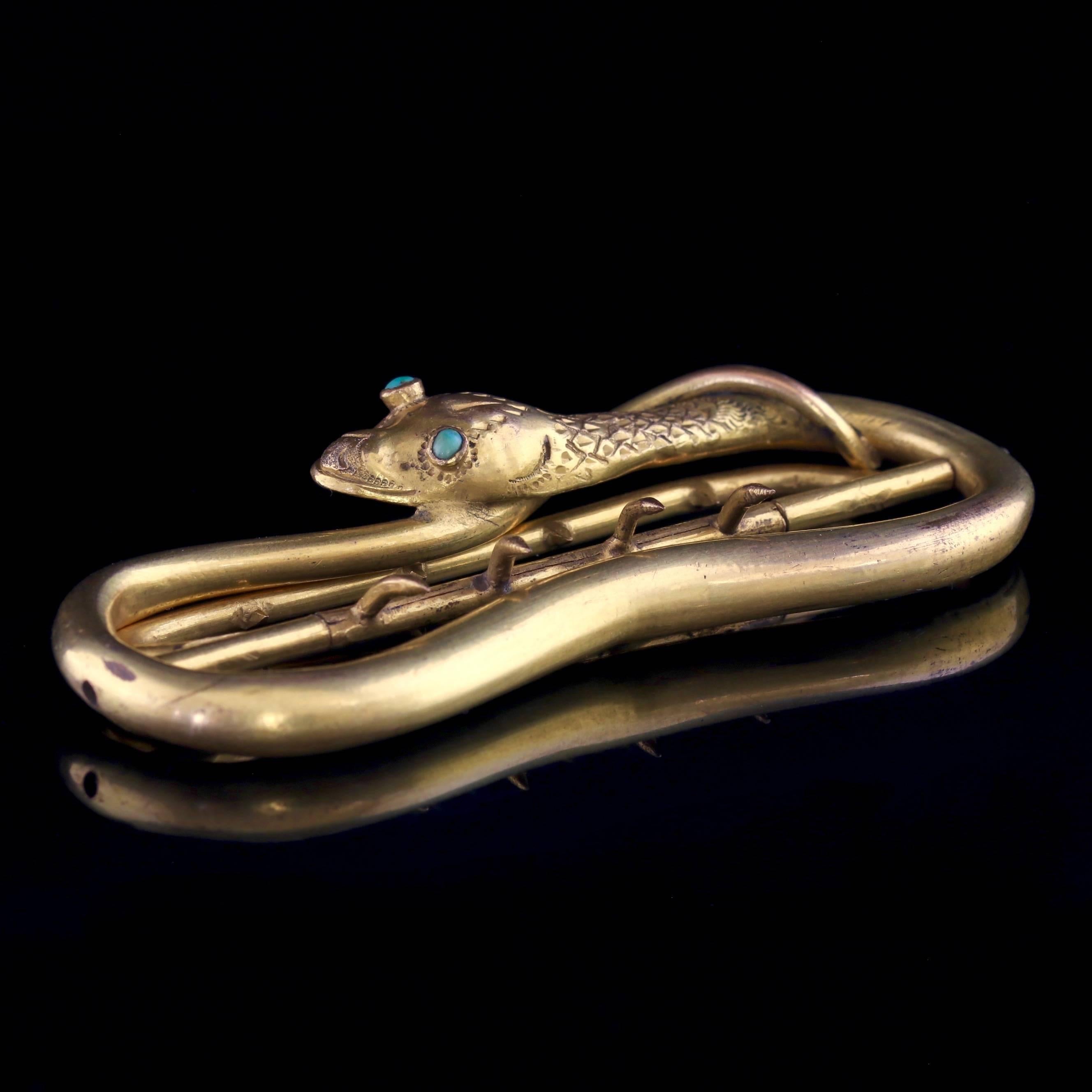 Antique Snake Buckle Turquoise 18 Carat Gold Silver Victorian, circa 1870 1
