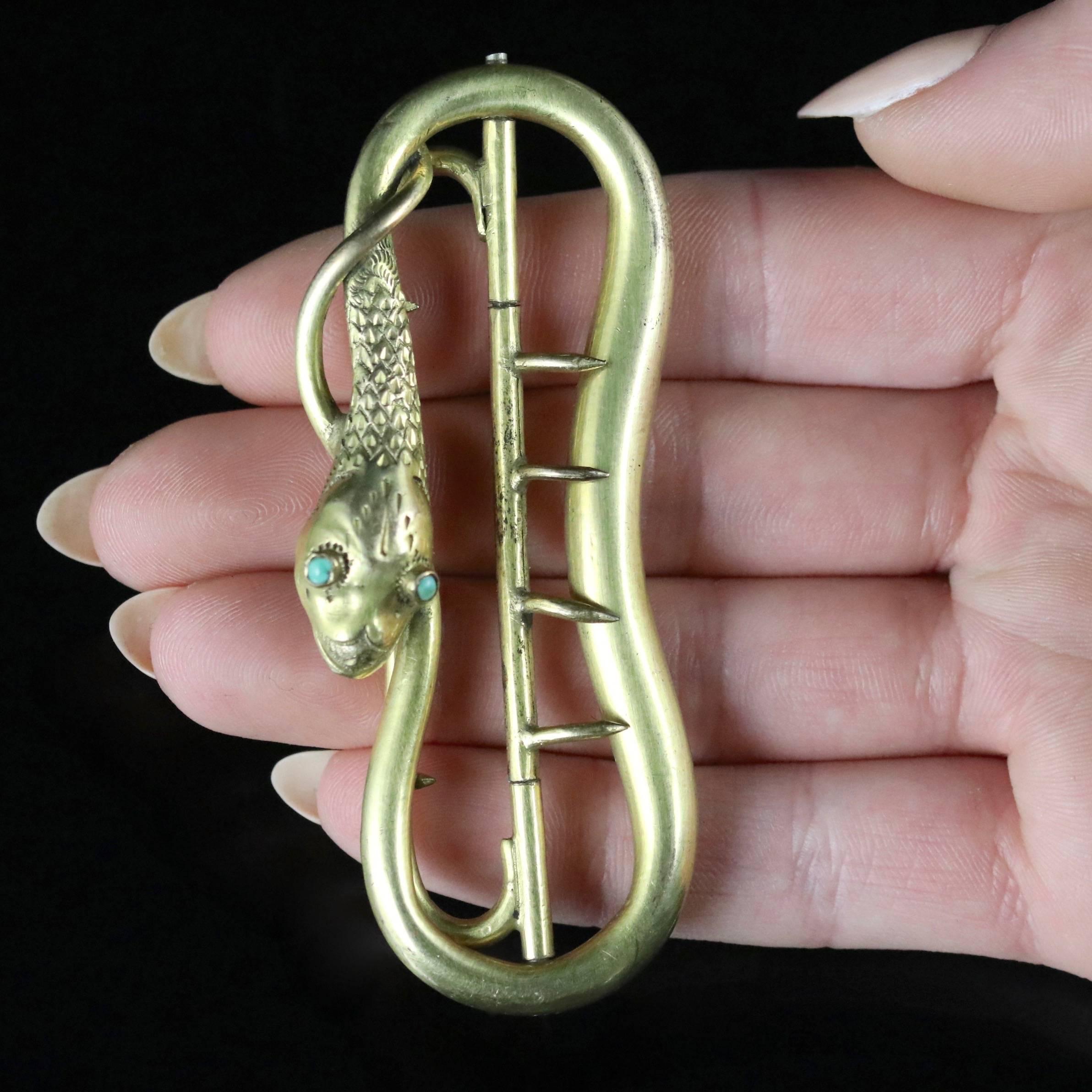 Antique Snake Buckle Turquoise 18 Carat Gold Silver Victorian, circa 1870 2