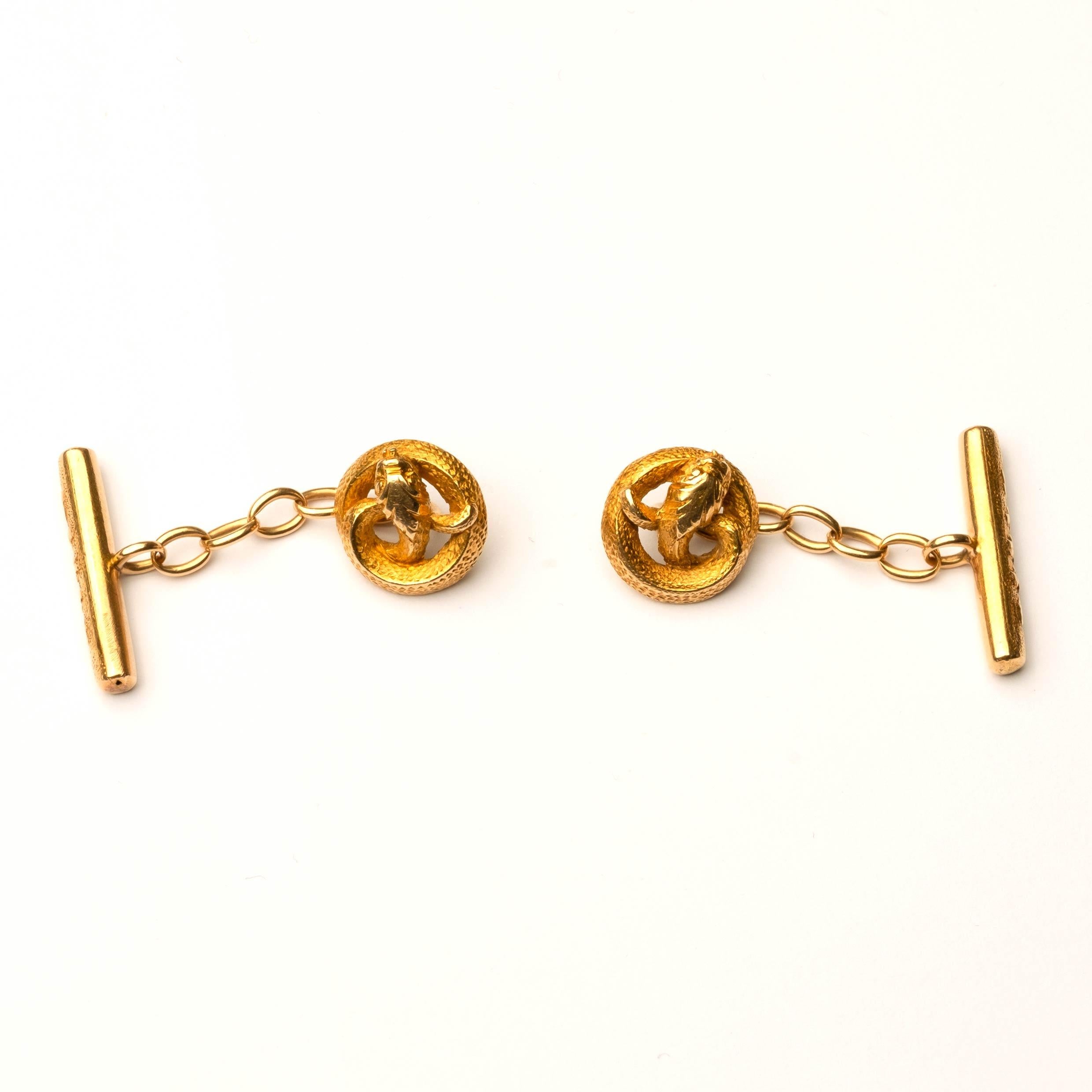 Women's or Men's Antique Snake Cufflinks 18ct gold 1900s For Sale
