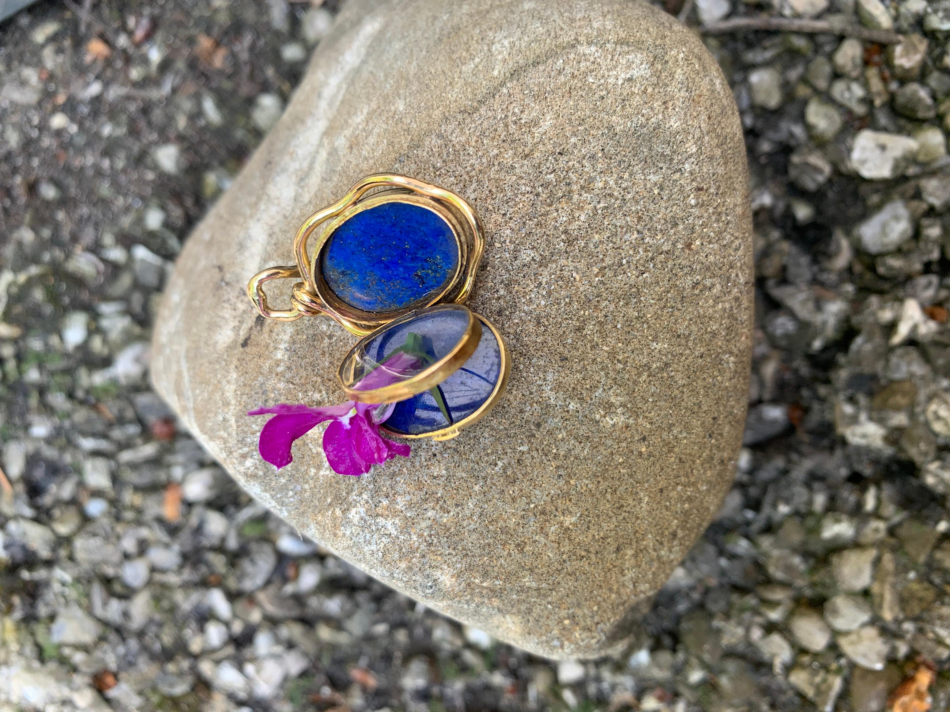 Art Nouveau Antique Snake Locket Lapis Lazuli Ruby Pendant France