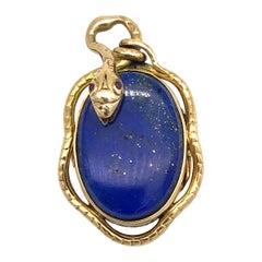 Antique Snake Locket Lapis Lazuli Ruby Pendant France