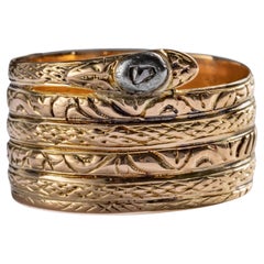 Antique Men's Diamond Snake Ring 18K, Size 13, 100% Original, 1850 (or older)