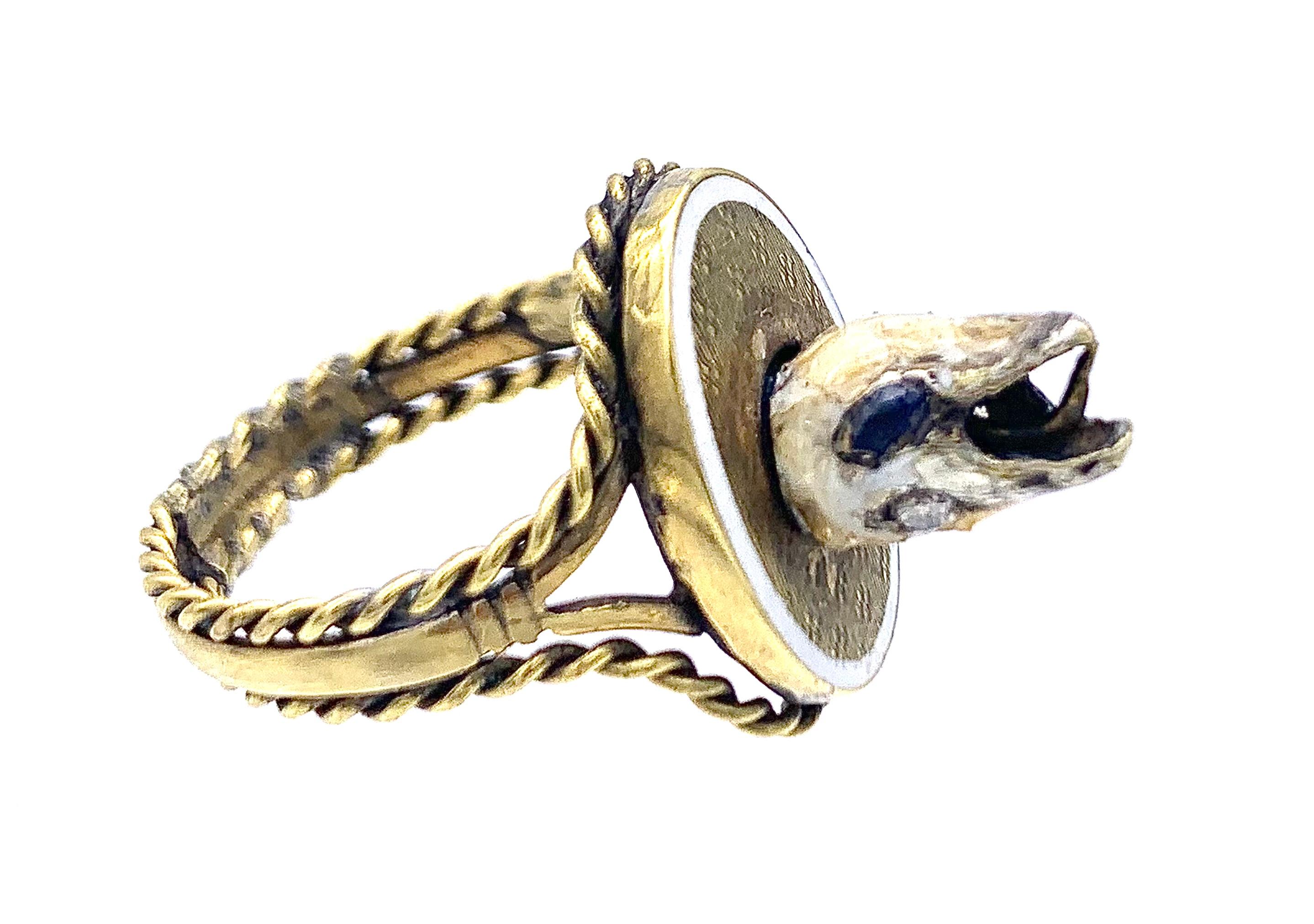Bague serpent ancienne double face en or 10 carats, saphirs, diamants et émail avec yeux de serpent Unisexe en vente