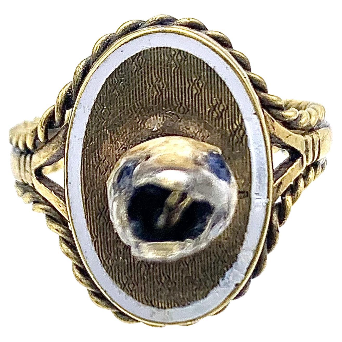 Antique Snake Ring Double Sided Face 10 Karat Gold Sapphire Diamond Eyes Enamel For Sale