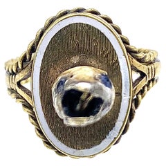 Antique Snake Ring Double Sided Face 10 Karat Gold Sapphire Diamond Eyes Enamel