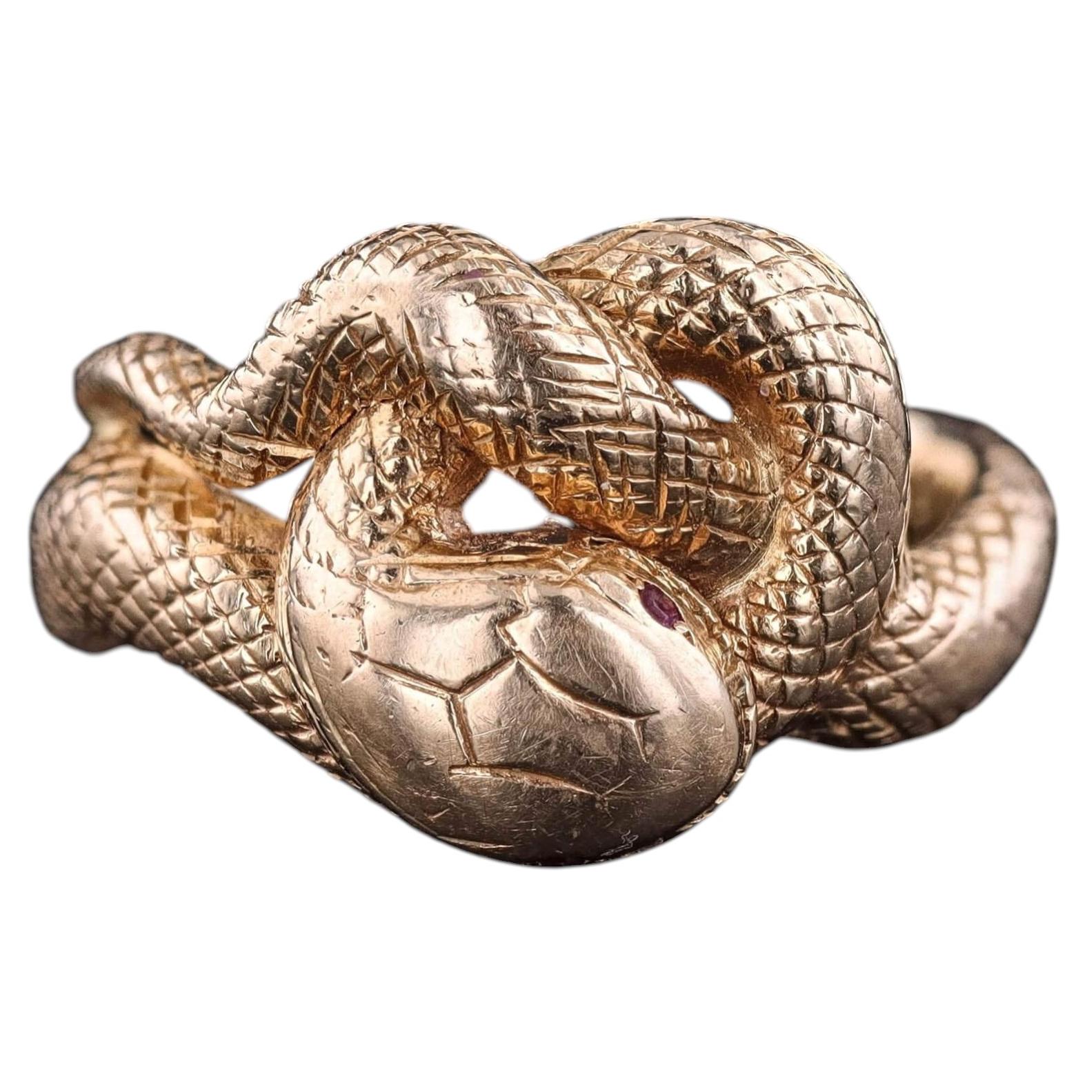 Antico anello a serpente vittoriano in oro 18k, CIRCA 1880