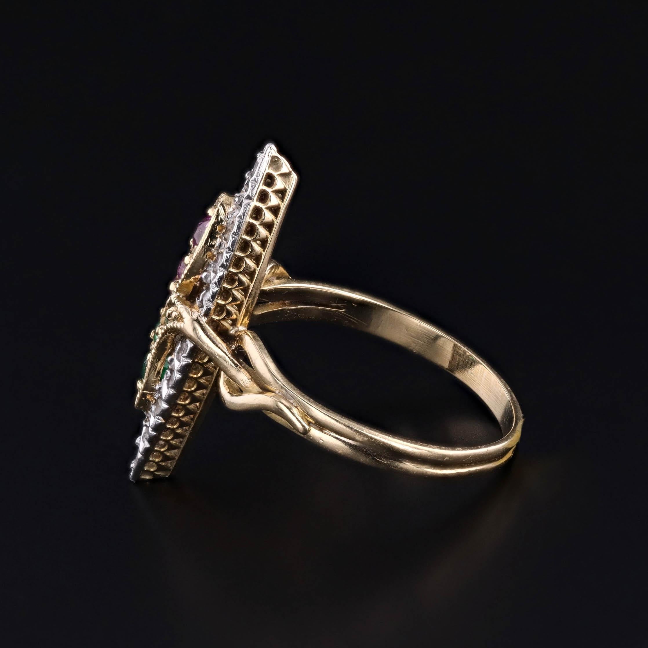 Edwardian Antique Snake Ring of Ruby, Emerald, and Diamond in 18k Gold For Sale