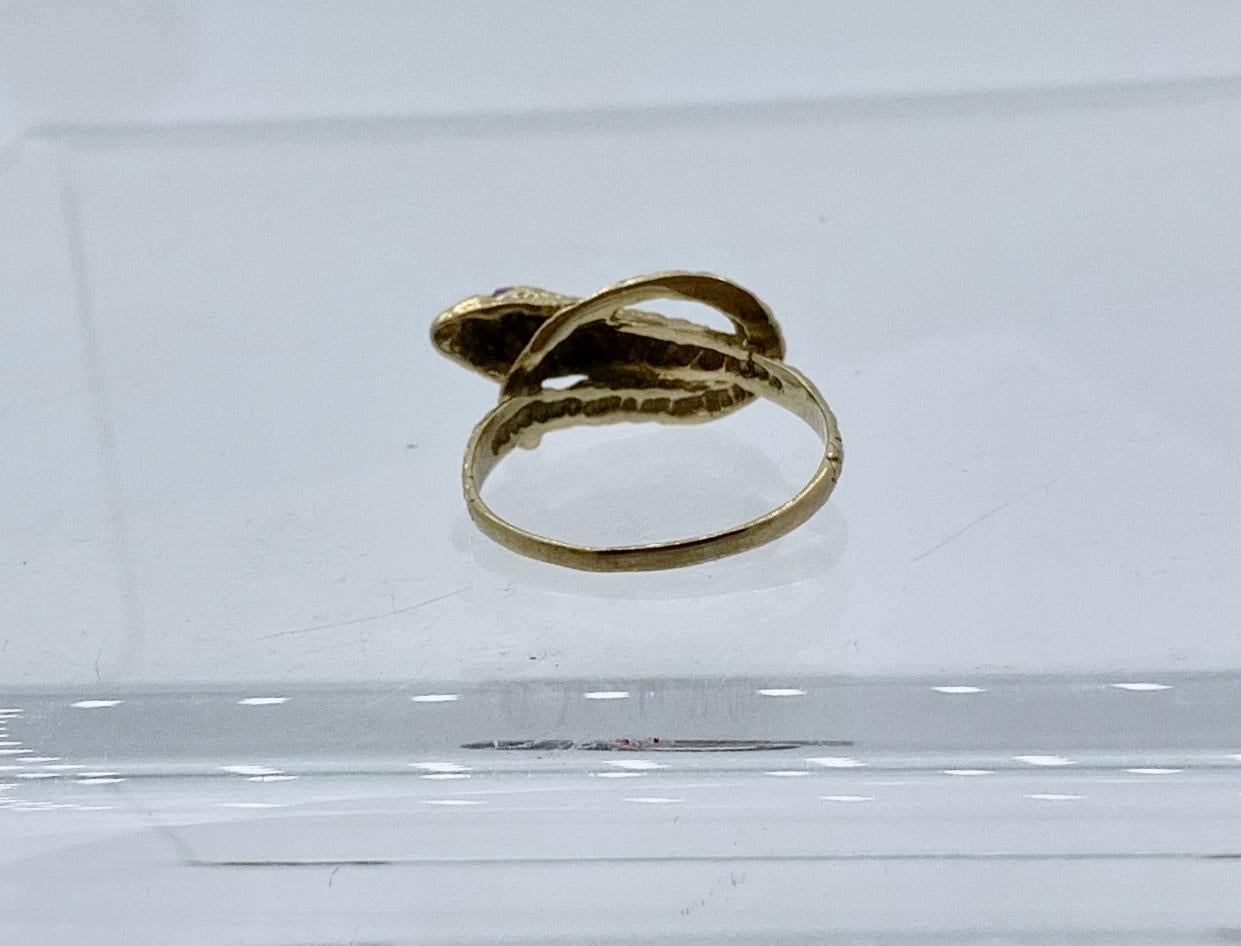 Antique Snake Ring Ruby Eyes Three Dimensional Gold For Sale 1