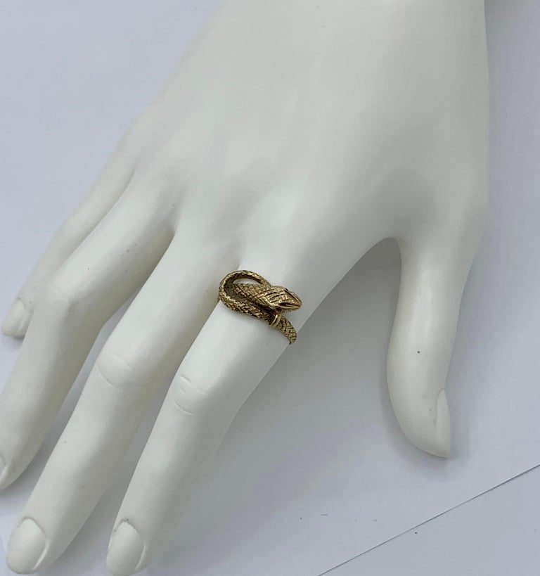 Antique Snake Ring Ruby Eyes Three Dimensional Gold For Sale at
