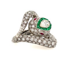 Antique Snake Ring with Diamonds, Emeralds and Rubies