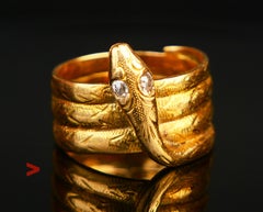 Antique Snake Serpent Ring Diamonds solid 18K Gold Ø US6 / 8.3gr