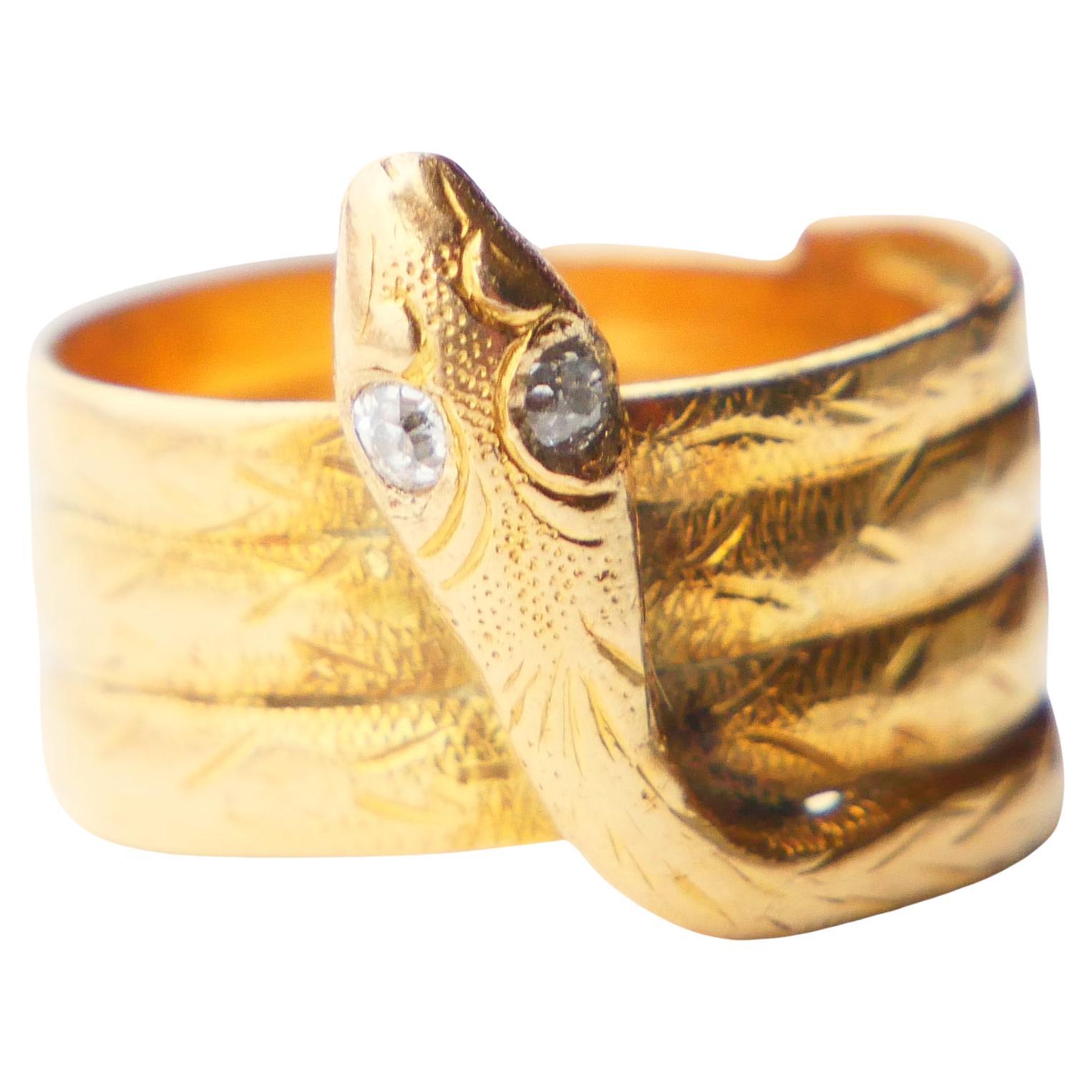 Antique Snake Serpent Ring Diamonds solid 18K Gold Ø US6 / 8.3gr For Sale