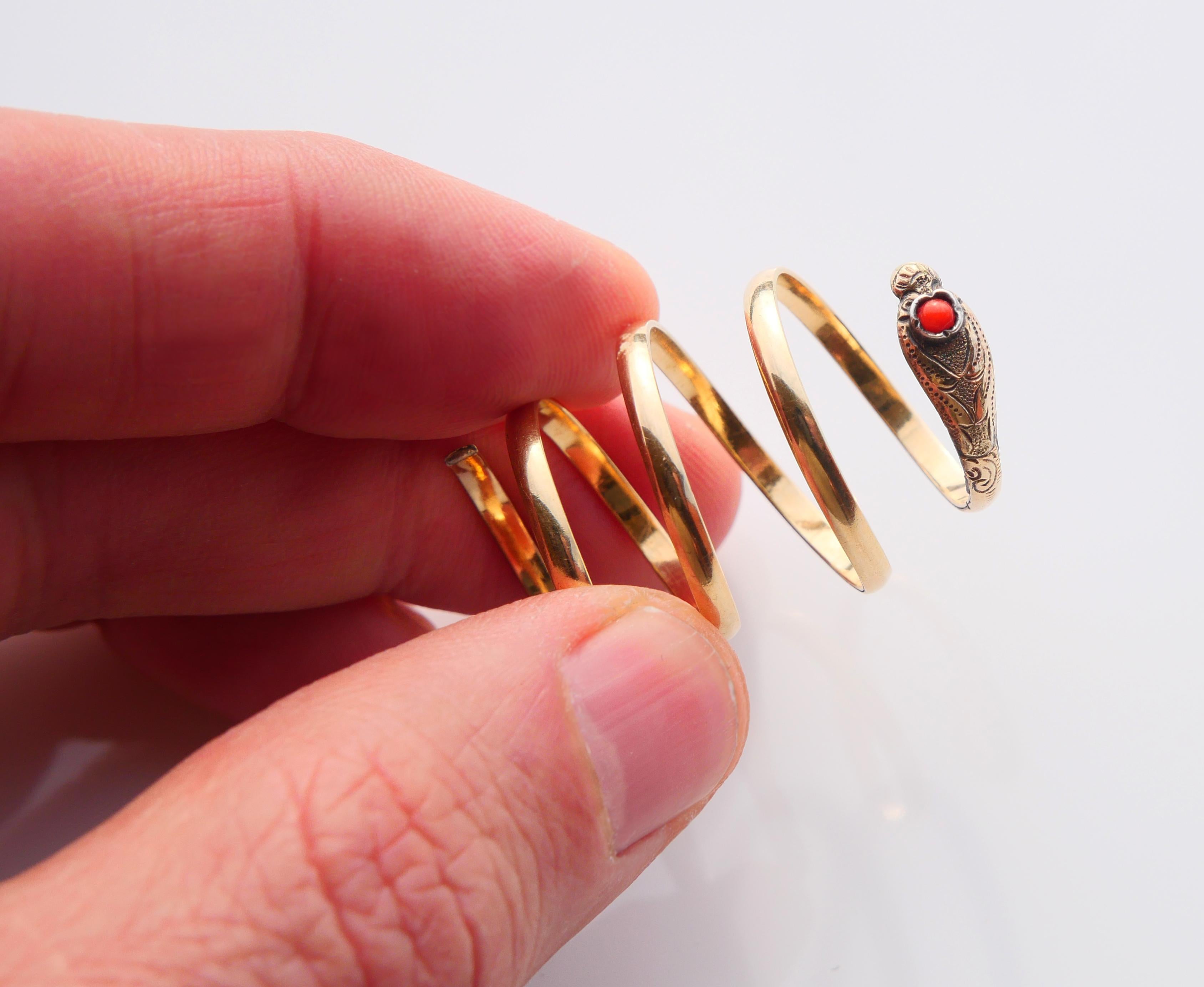 Antique Snake Serpent Ring solid 14K Gold Ø US 7- 8 / 4.2gr For Sale 5
