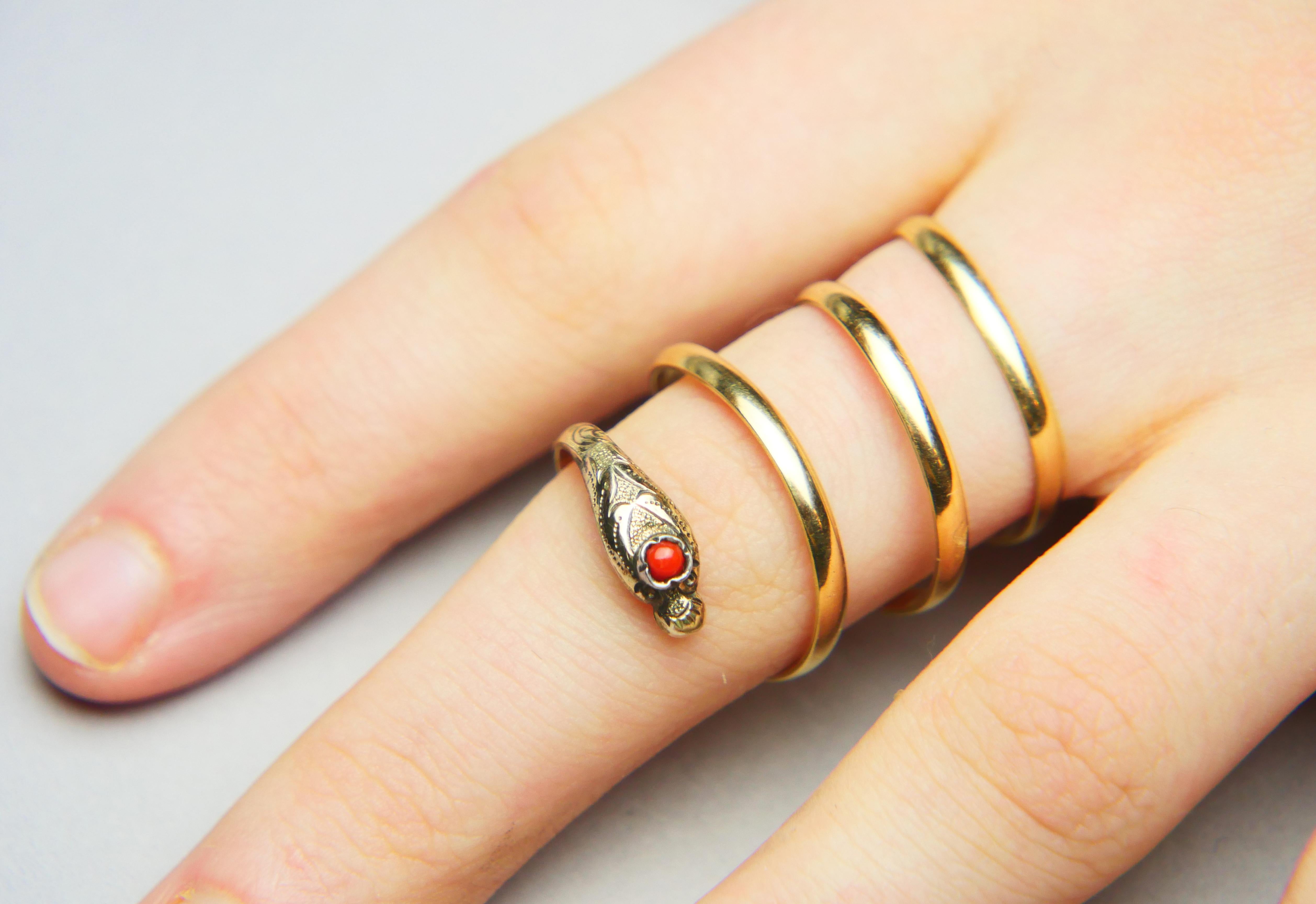 Antique Snake Serpent Ring solid 14K Gold Ø US 7- 8 / 4.2gr For Sale 1