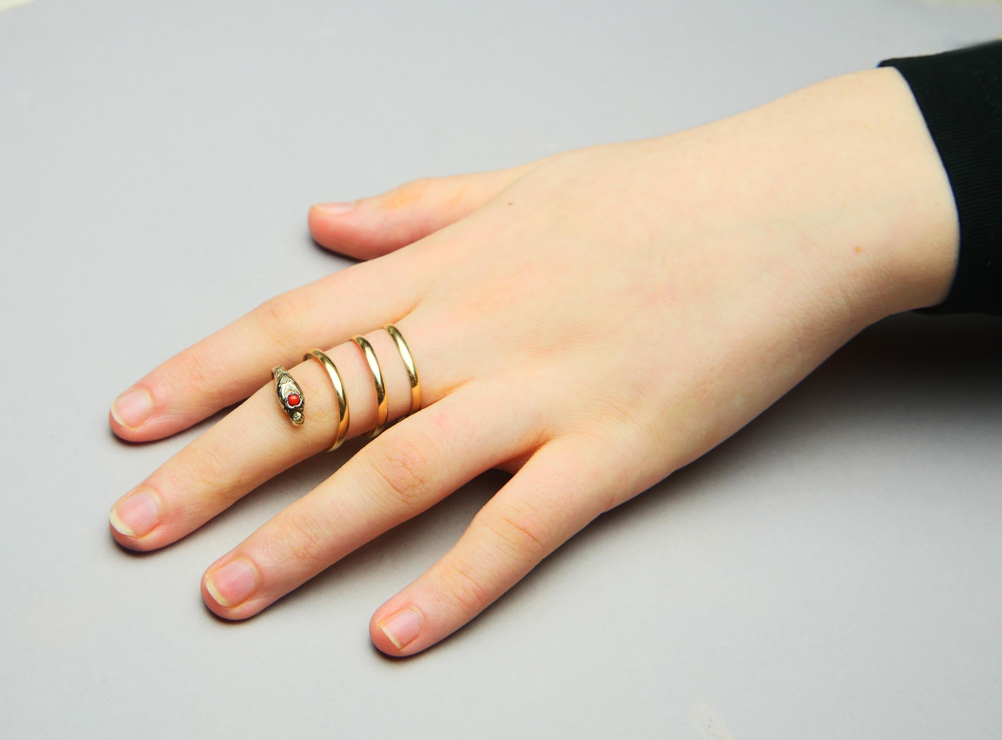 Antique Snake Serpent Ring solid 14K Gold Ø US 7- 8 / 4.2gr For Sale 2