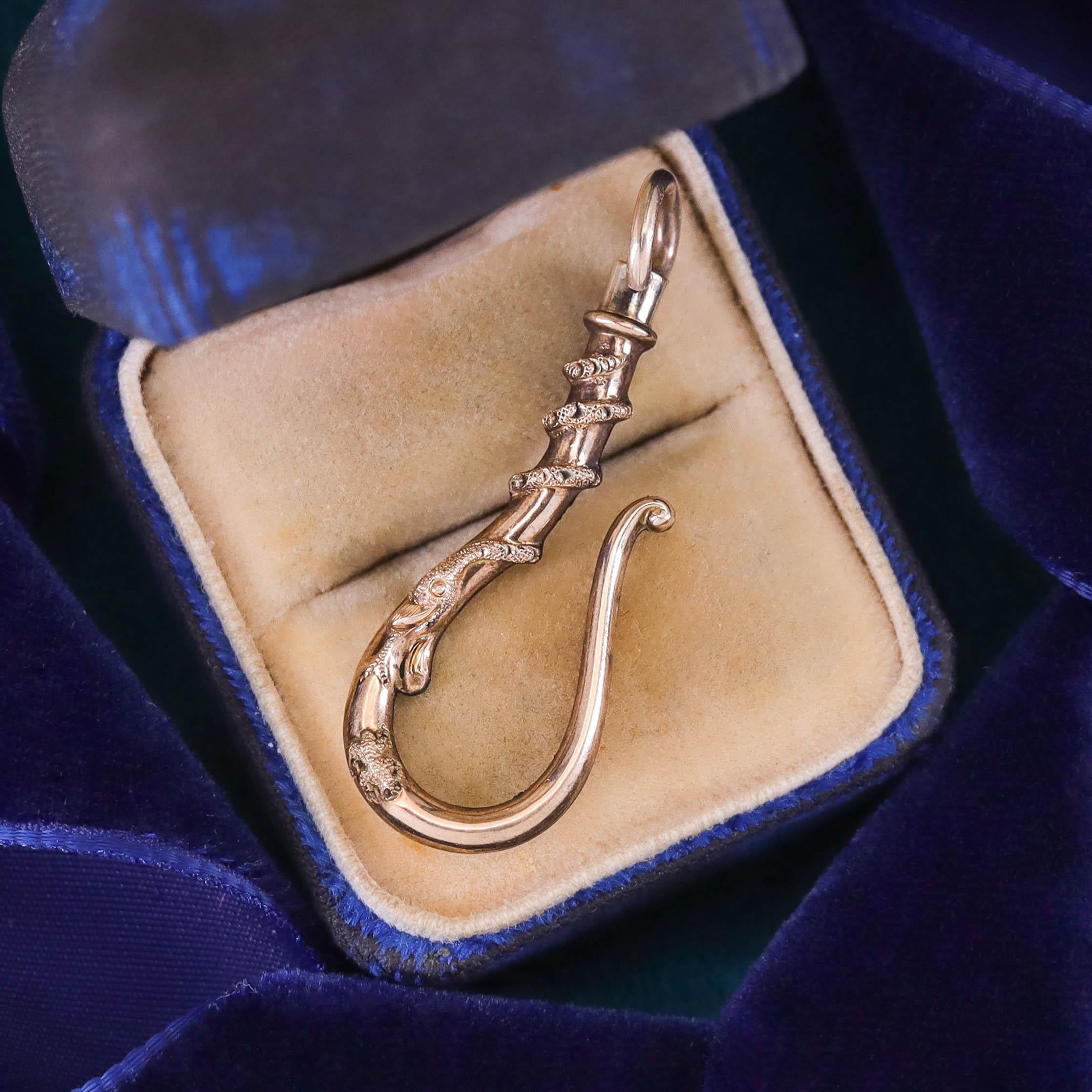 Women's Antique Snake Watch Hook or Charm Holder of 14k Gold