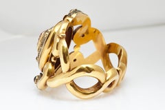 Antiguo Brazalete de Oro Esmaltado Serpiente y Dios Barbudo