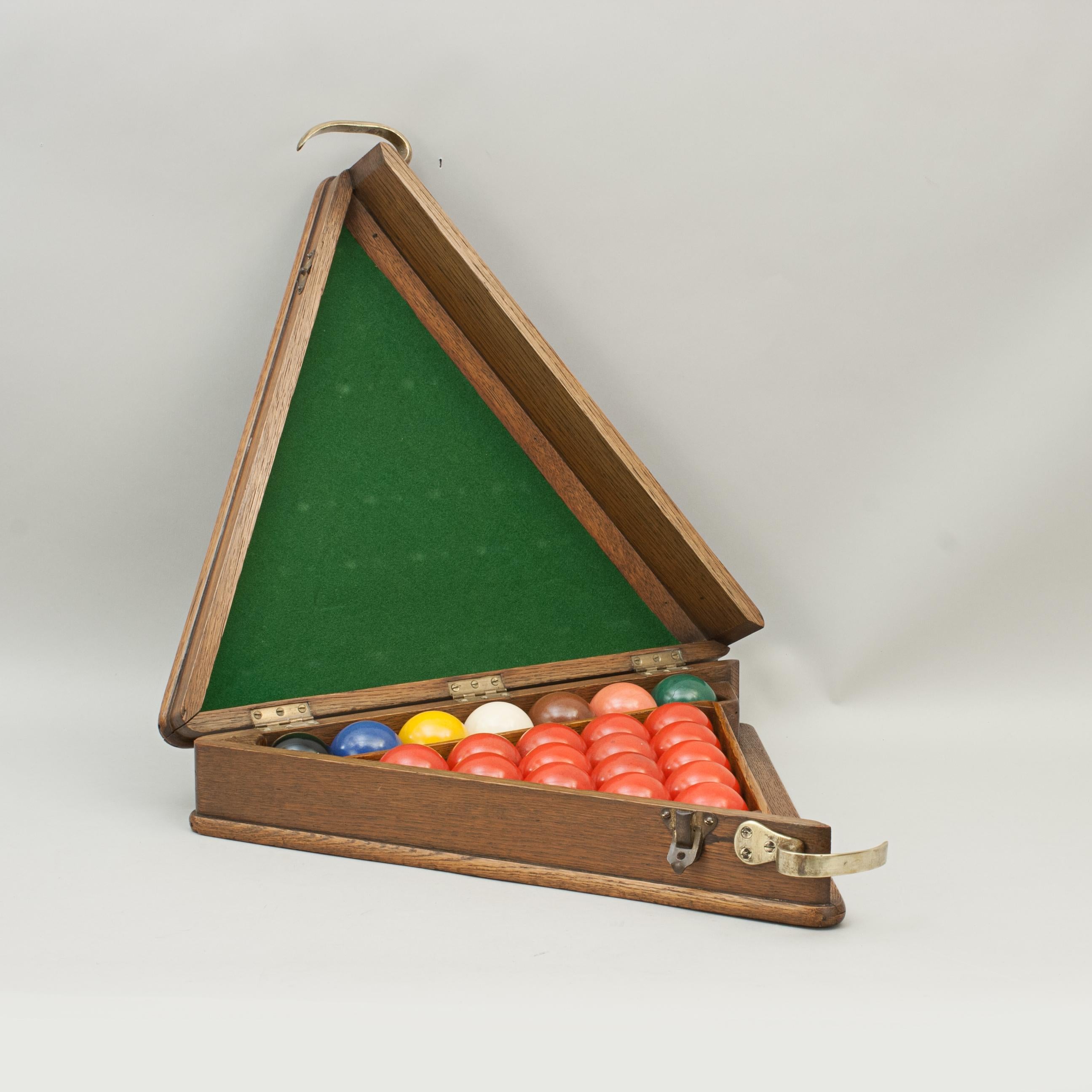 Antique Snooker Balls in Oak Snooker Ball Case with Triangle For Sale at 1stDibs