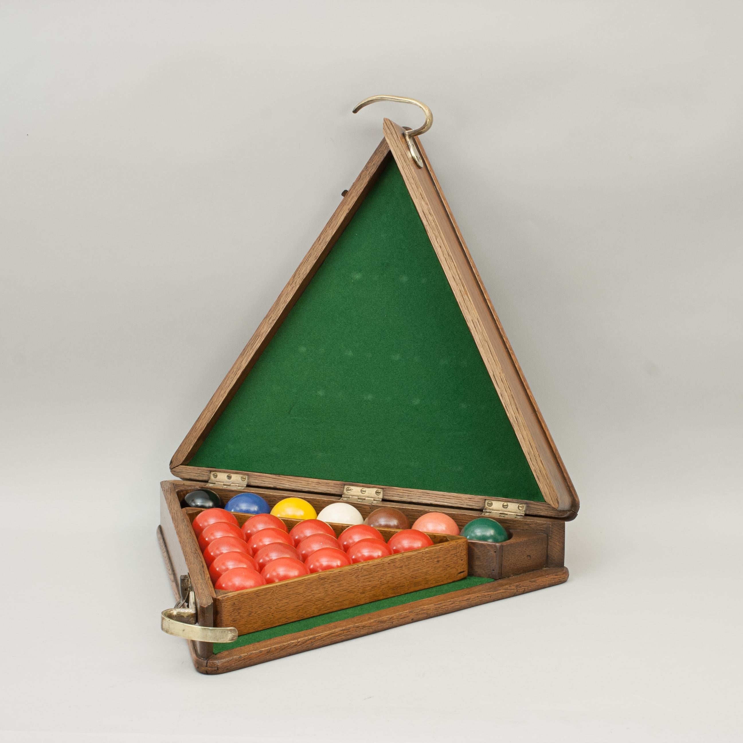 Antique Snooker Balls in Oak Snooker Ball Case with Triangle For Sale at 1stDibs