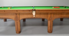 Antique Snooker Billiard Table Pool Table Art Nouveau Design Solid Oak