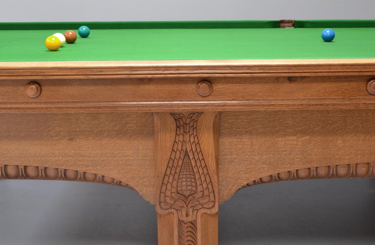 Antique Snooker Billiard Table Pool Table Art Nouveau Design Solid Oak