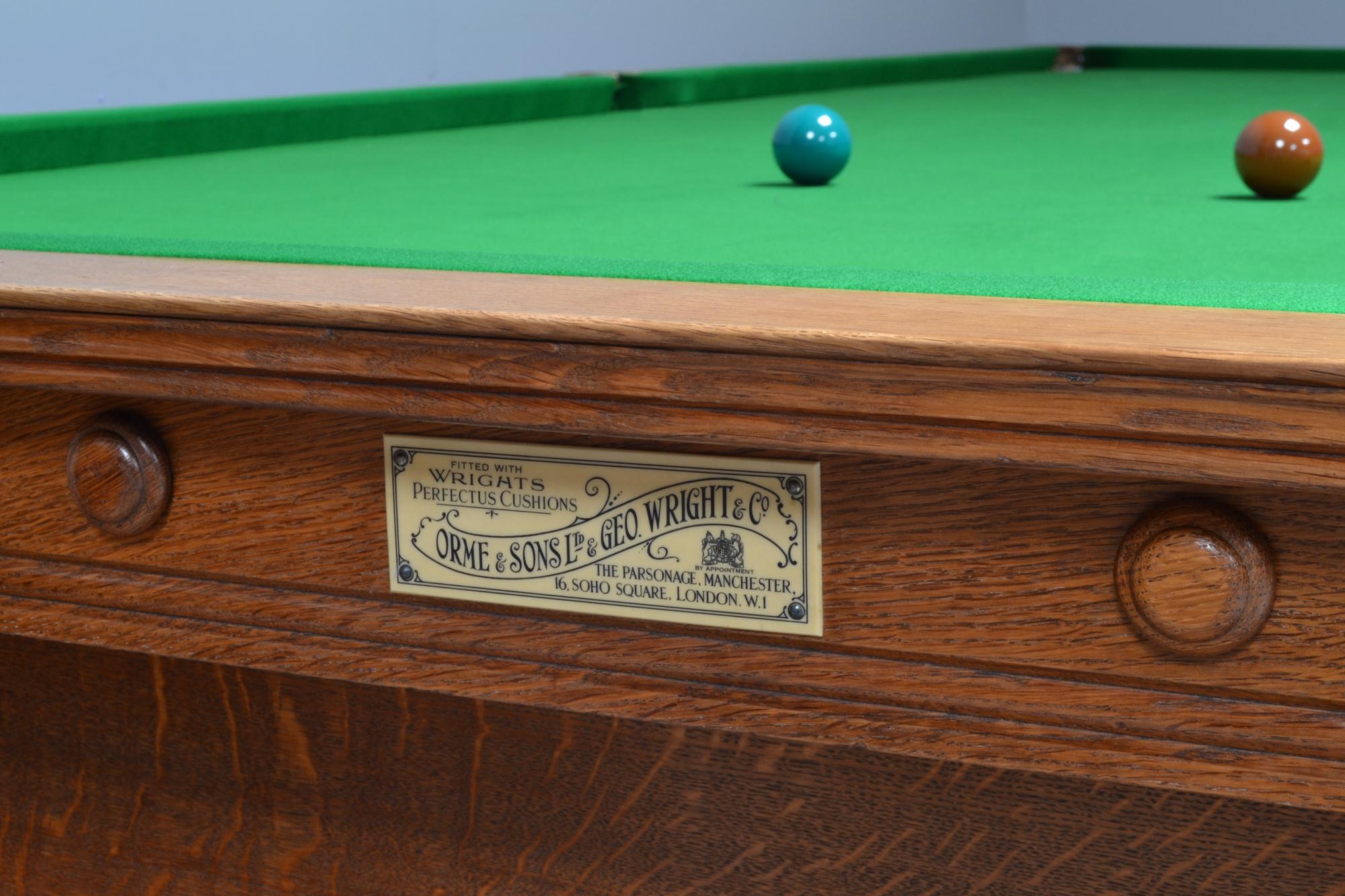English Antique Snooker Billiard Table Pool Table Art Nouveau Design Solid Oak