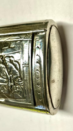 Antique Snuff Box, German, 800 Fine Silver, Hand Chased with a Smoking Pub Scene