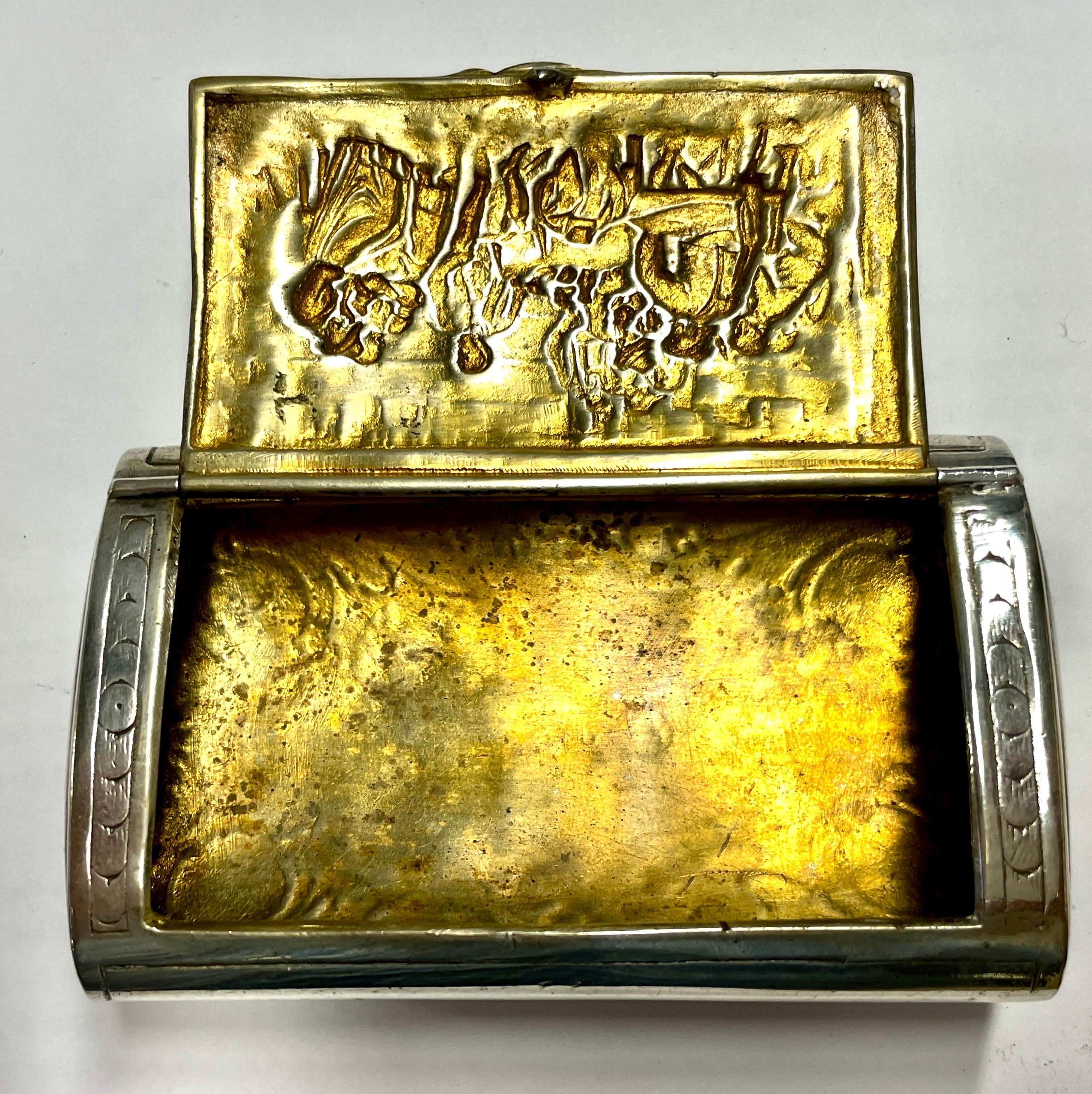 19th Century Antique Snuff Box, German, 800 Fine Silver, Hand Chased with a Smoking Pub Scene For Sale