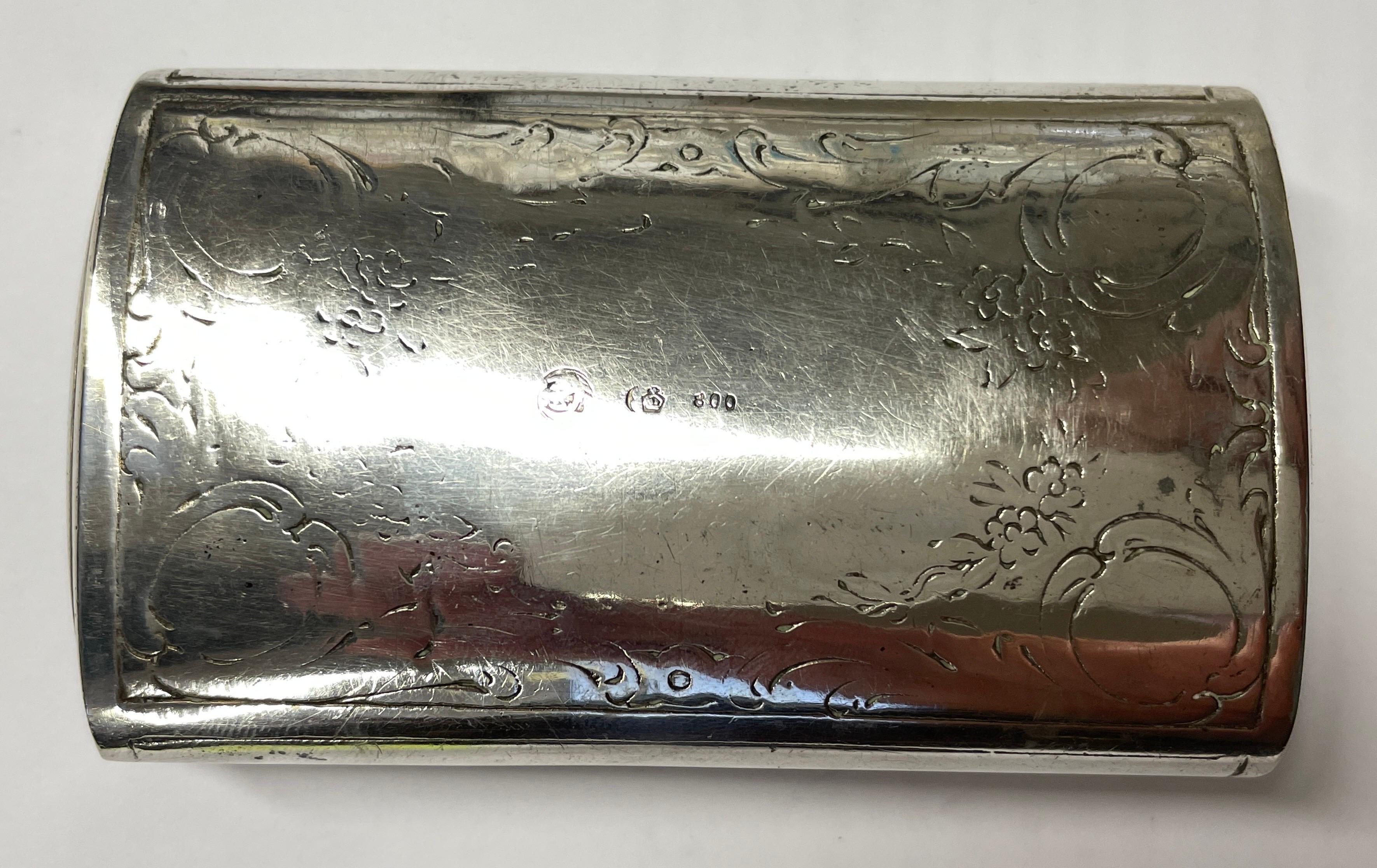 Antique Snuff Box, German, 800 Fine Silver, Hand Chased with a Smoking Pub Scene For Sale 2