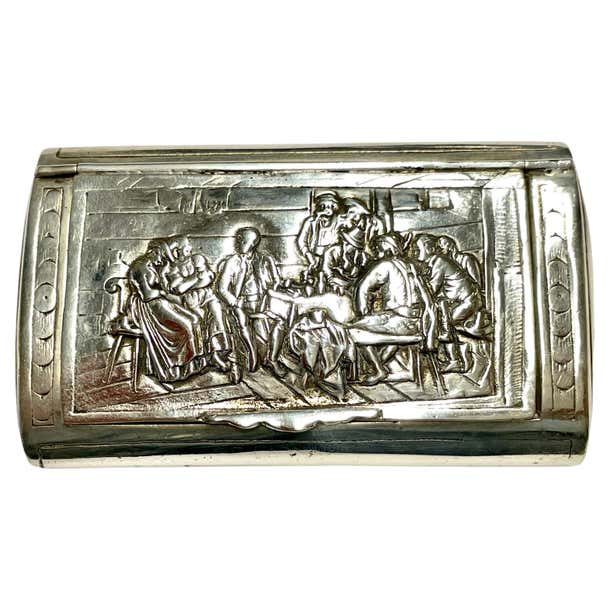 Antique Snuff Box, German, 800 Fine Silver, Hand Chased with a Smoking ...